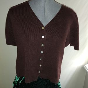 Vintage Brown Short Sleeved Cardigan Sweater, Vintage Button Up Cardigan Sweater
